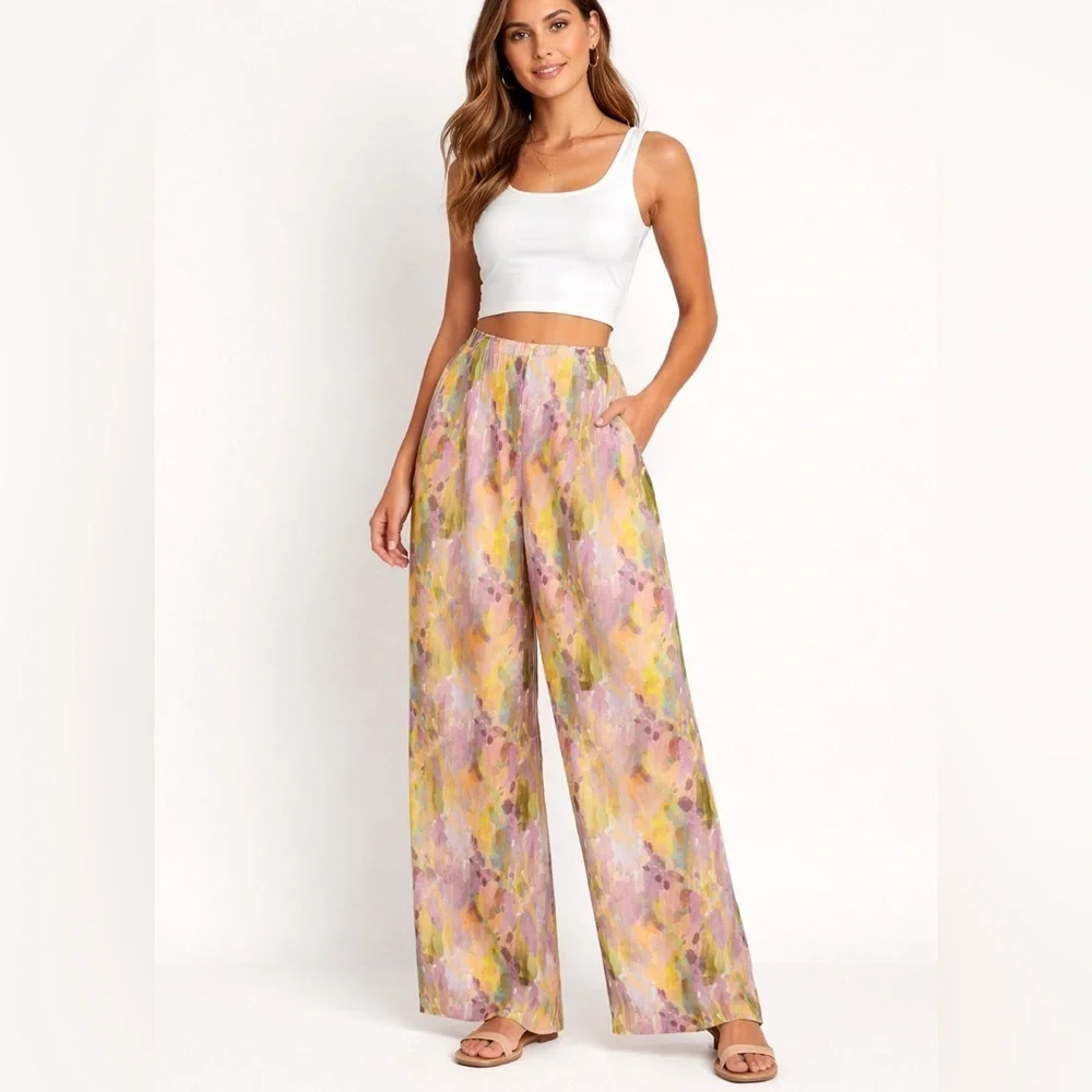 NEW Anthropologie Nasty Gal LINEN Pants wide leg palazzo size 4 purple green